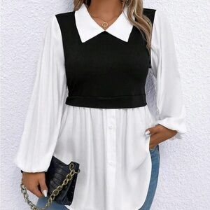 Black and White Long Sleeve Blouse